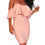 Hot Sale Sexy Blush Pink Ruffle off Shoulder Bandage Dress