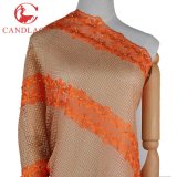 Candlace Orange Color Embroidered Tulle Fabric for Wedding Dress