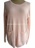 Women Knitted Sweater Pointelle Style with Pocket Pullover (16-053)