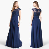 Blue Chiffon Evening Dress A-Line Lace Saab Party Prom Dress W1471924
