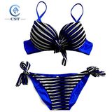 Cheap Retro Stripes Bathing Suits Push up Bra Swimsuit High Waist Bikini