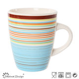 11oz Ceramic Mug with Hand Painted Colorful Strips Design
