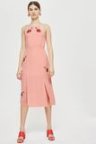 New Fashion Summer Pink Embroidered MIDI Slip Backless Dresses Wholesale