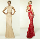 Red Cream Lace Prom Party Dress Vestidos Evening Dress Le1561