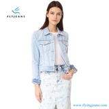 Women Bleach Fancy Washed Pale Blue Short Denim Jackets