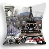 Vintage Square Eiffel Tower Design Decor Fabric Cushion W/Filling