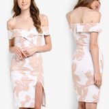 Floral Printed Dress off Shoulder Dress with Front Slit