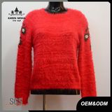 Women Fashion Red Flora Sleeve Pullover Sweater