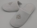 Velour Fabric Disposable Hotel Slippers with Embroidery Logo