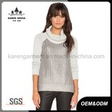 Sliver Matellic Coating Ribbed Long Sleeve Knitted Turtleneck Sweater