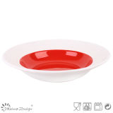 Red and White Swirl Ceramic Soup Plate