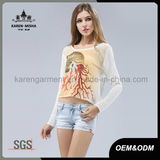 Abstract Cartoon Patterned Crop Hi-Lo Hem Pullover