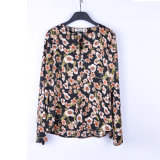 China Hot Sale Summer Half Sleeve Flower Printed Women Daily Wear Blouse