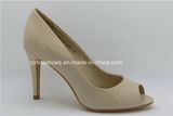 Fashion High Heels Beige Leather Dress Lady Shoes