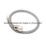 Stainless Steel Mesh Bangle Bracelet with Pears Ends Cuff