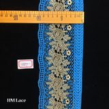 10cm Wide Thick Blue Golden Embroidered Lace Ribbon for Maternity Dress, Baby Shower Dress Hme877