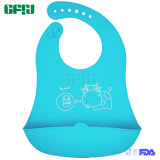 Blue Cow Food Grade Silicone Flexible Baby Wear Watertight Silicone Bib with Catcher