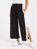 2017 Contrast Snap Button Side Culotte Casual Long Pants for Women