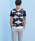 Wholesale Patterned V-Neck Fit Short Sleeve Men Sweater