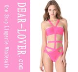 Pink Cut-out Bandage One-Piece Swimwear