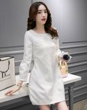 Ladies Round Collar and Lantern Sleeves Short Dress