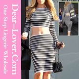 Hot Sexy Black White Striped Skirt Set