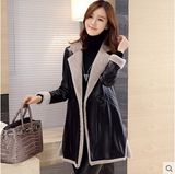 Long Shearling Leather Coat Black Leather Coat Long Style for Women Fur Coat