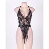 Women's Lace Ruffle Teddy Lingerie with Wrist Restraints