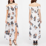 Fashion Women Leisure Casual Chiffon Printed Wrapped Chest off Shoulder Dress