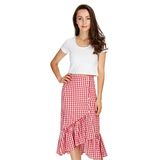 Women Lace Skirt Plaid Skirts Lining Elastic Waist Ladies Fashion Casual Skirt