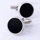 VAGULA Round Black Agate Cuff Links 10122