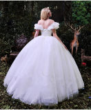 off-The-Shoulder Ruffles White Tulle Ball Gown Wedding Dress (Dream-100091)