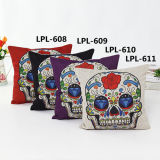 New-Style Skull Cushion Faux Linen Transfer Print Pillow (LPL-608)