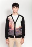 Fashion V Neck Patterned Knitting Cardigan Men Sweater