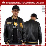 Custom Black Leather Baseball Bomber Jacket Men