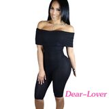 Black Knee-Length off Shoulder Ribbed Jumpsuit