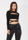 New Fashion Women Sexy Black Wrap Around Wrap Black Crop Tops Wholesales