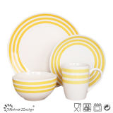 16PCS Ceramic Dinner Set with Hand Painted Yellow Design