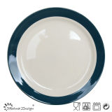 White Color with Wide Blue Rim Hand Painting Dinner Plate
