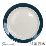 White Color with Wide Blue Rim Hand Painting Dinner Plate