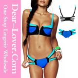 Zip Decor Color Block Blue Bikini Set