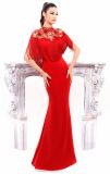 Lace Neckline Party Prom Gowns Mermaid Red Spandex Tassels Evening Dress Yao123