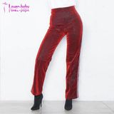 Fshion Women Shelby Red & Green Glitter Stripe Trousers