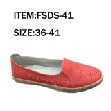 Red Cow Leather TPR Sole Fashion Women Flat Shoes Spring Shoes