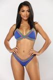 2 Pieces Basic Bottom Crochet Trim Triangle Top Adjustable Straps Crochet Bikini Set Blue