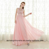 A-Line Pink Chiffon Long Elegant Sleeveless Prom Gown
