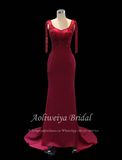 Aoliweiya Mermaid Red Short Train Evening Party Dress