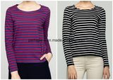 Women Wild Striped Cotton Round Neck Long-Sleeved T-Shirt