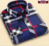 Men's Cotton Polyester Woven Twill Brushed Plaid Shirts