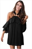 Adorable Sexy O Ring Detail Ruffle Dress